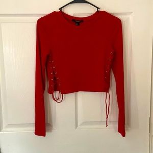 Forever 21 Cropped long sleeve tie up shirt